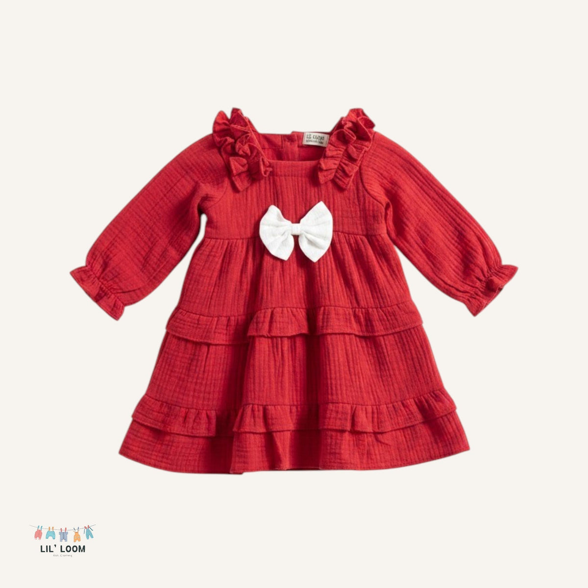 Red Bow muslin dress for baby girls