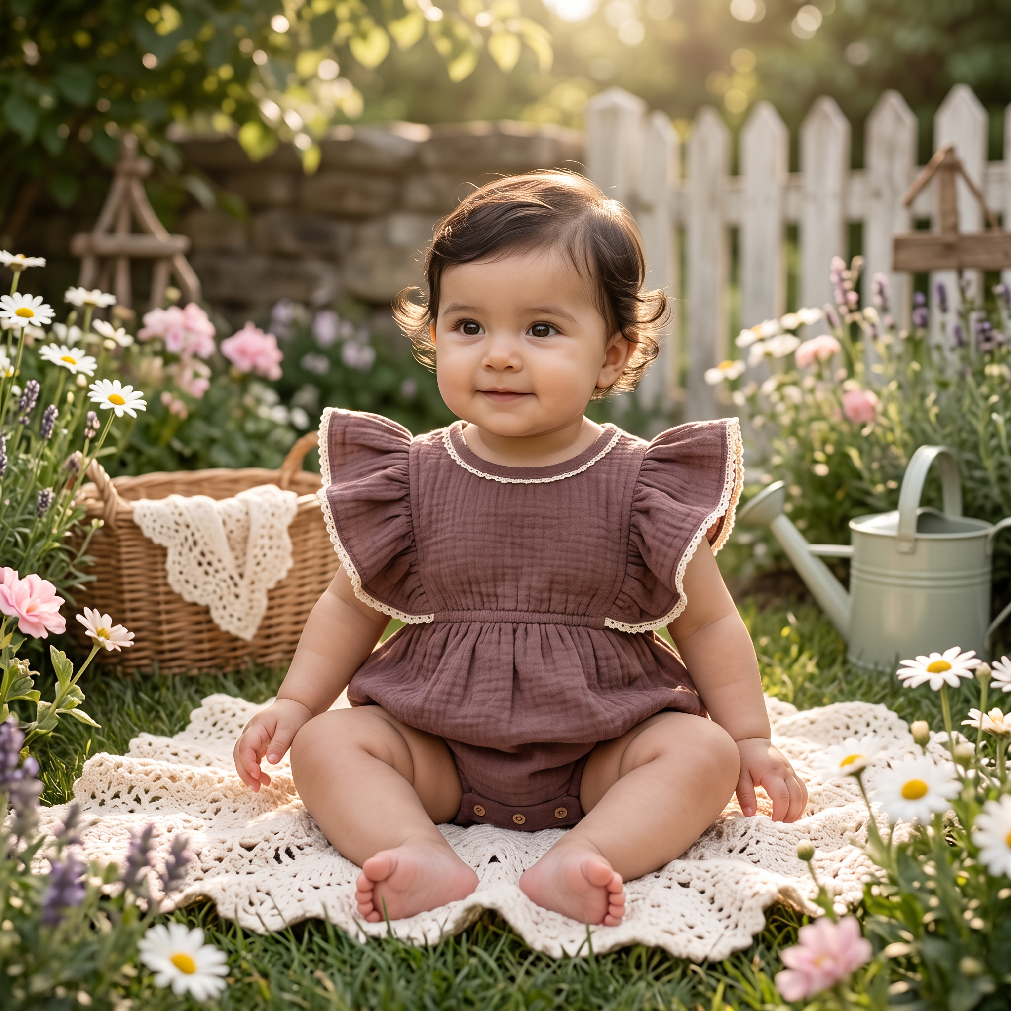 Playdate Flared Trim Muslin Bubble for Newborn Girls