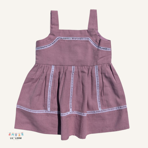 Purple dress with white trim cotton summer dress