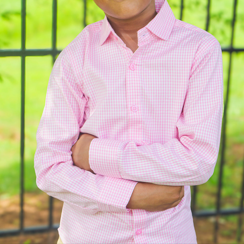 Cotton Oxford Checkered Collar Boys Shirt