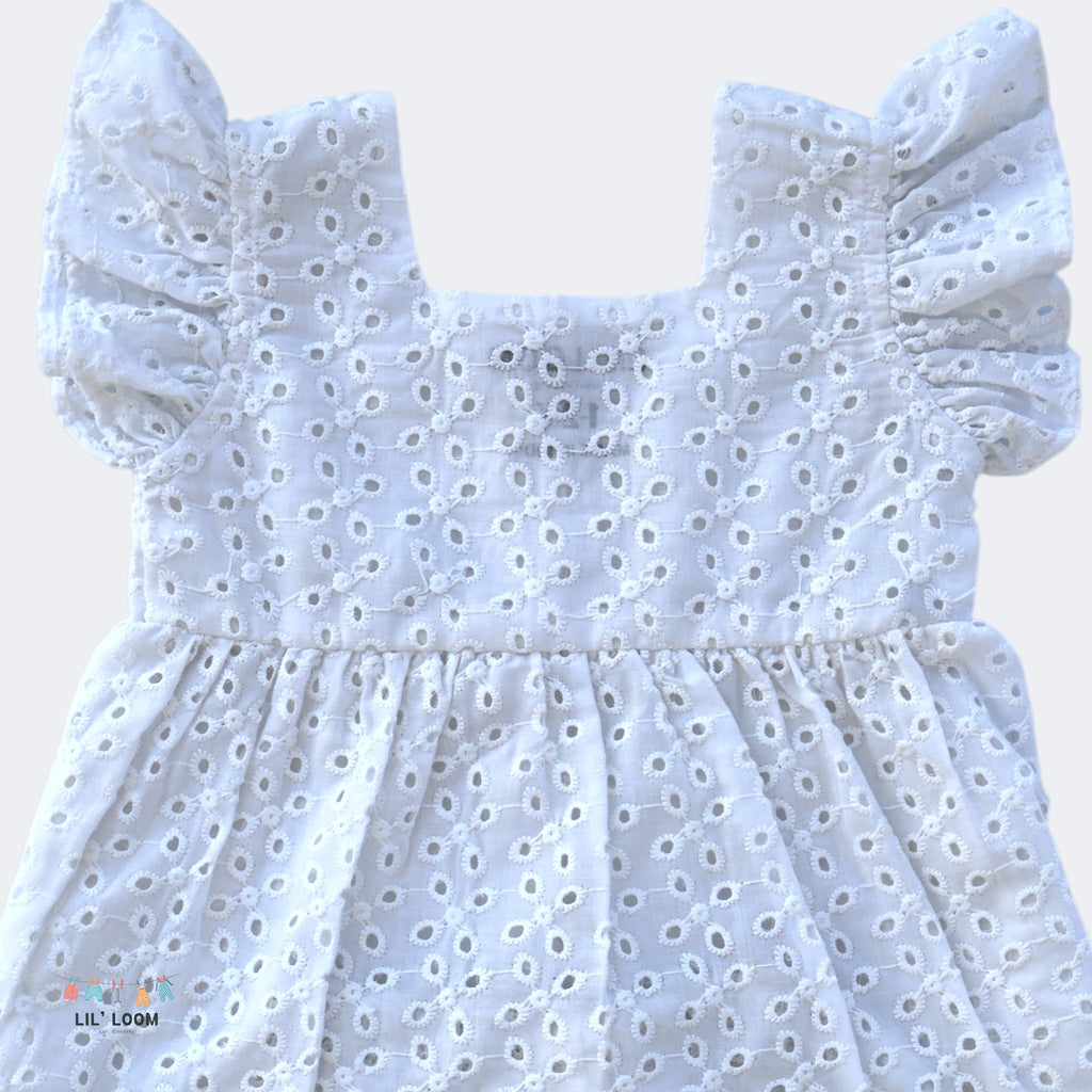 White haboka cotton dress with ruffled sleeves