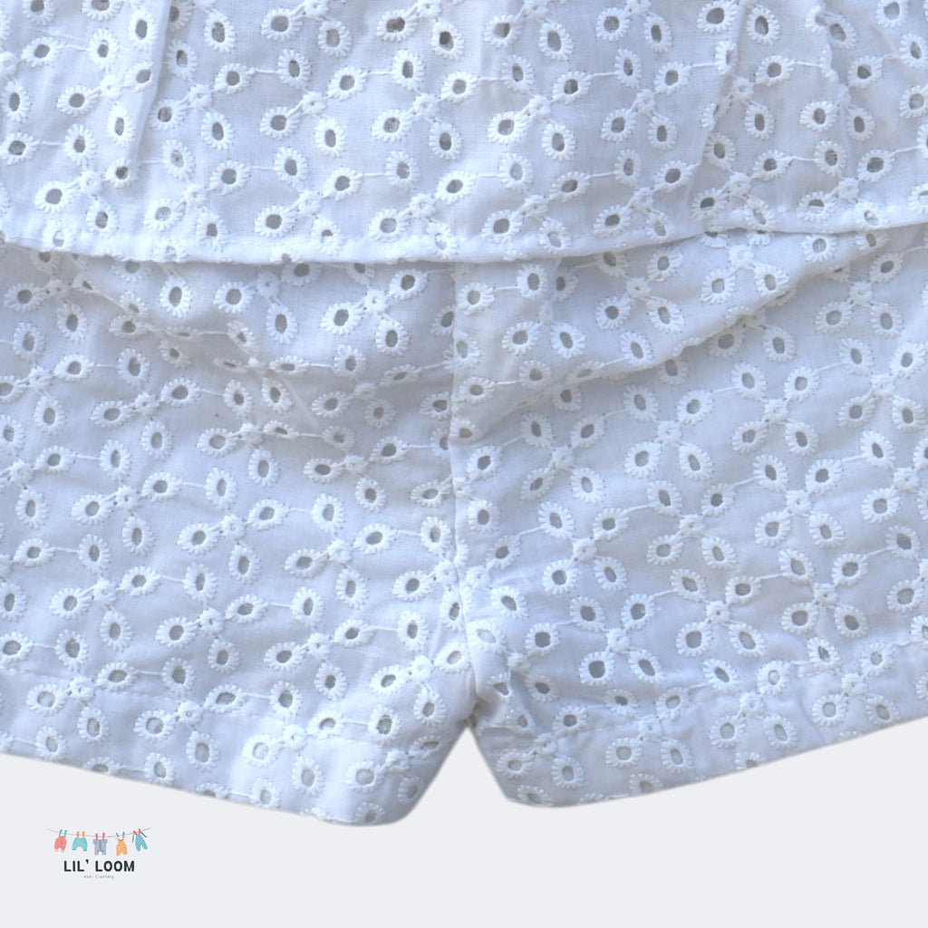 White hakoba cotton fabric with featuring the brand 'LIL Loom'. Two piece set 