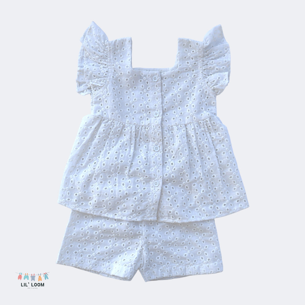 White children's top and bottom set with Hakoba cotton fabric