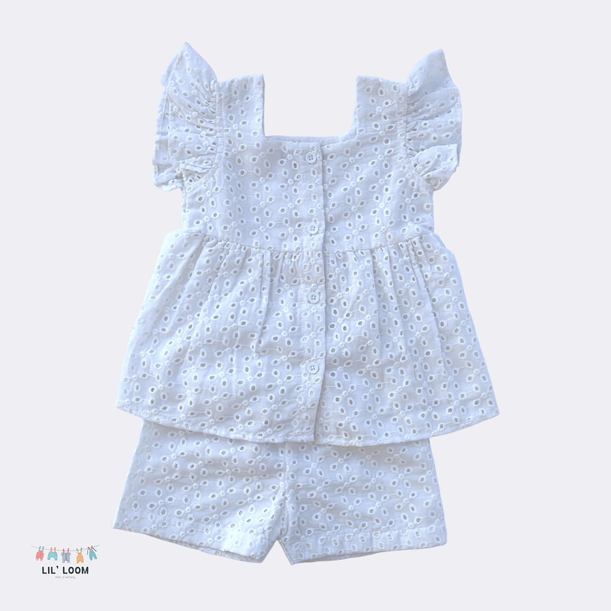 White children's top and bottom set with Hakoba cotton fabric