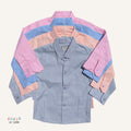 collection of peach, blue, pink, and grey oxford cotton boys collared shirt 