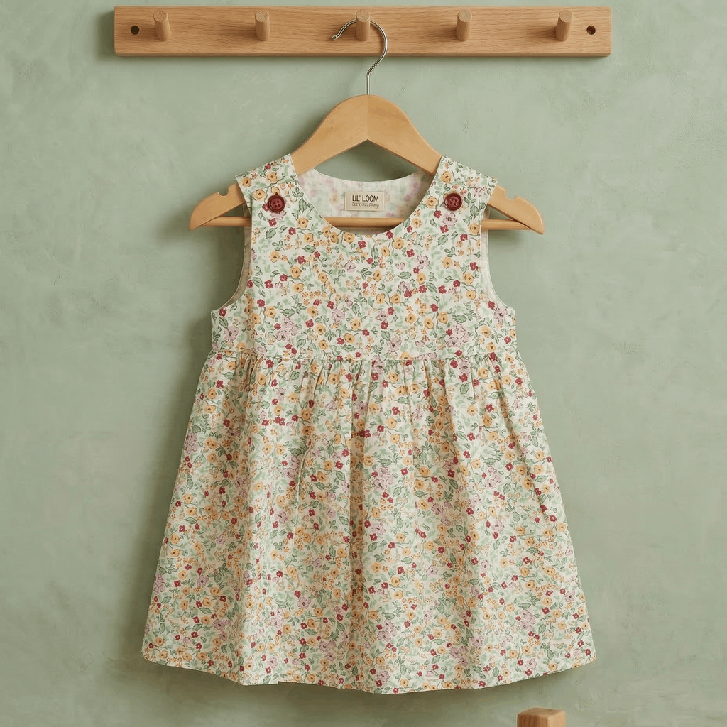 Floral dress with button-closed strap for toddlers and babies