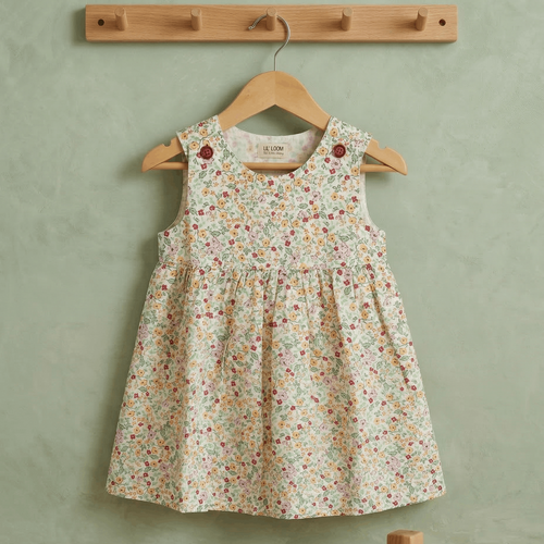 Floral dress with button-closed strap for toddlers and babies