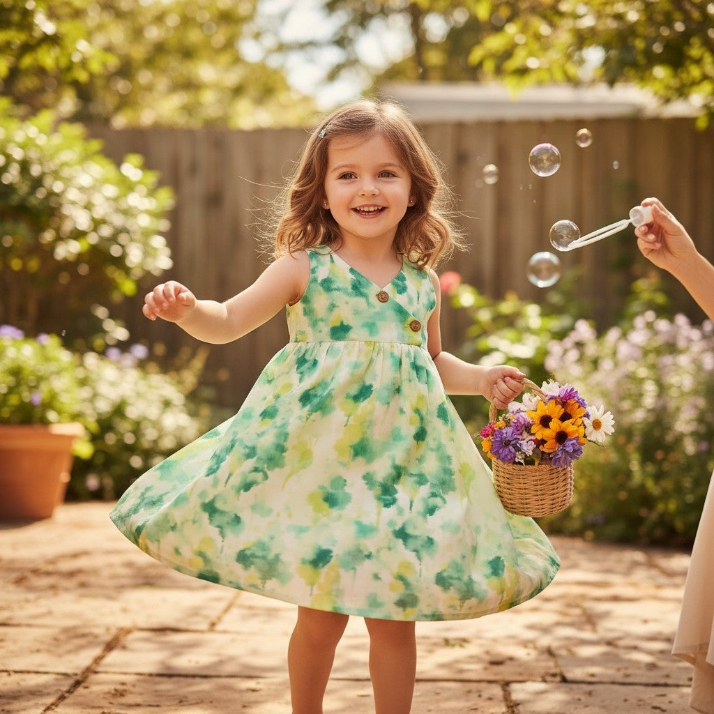 Green and Yellow Tie Dye Dress