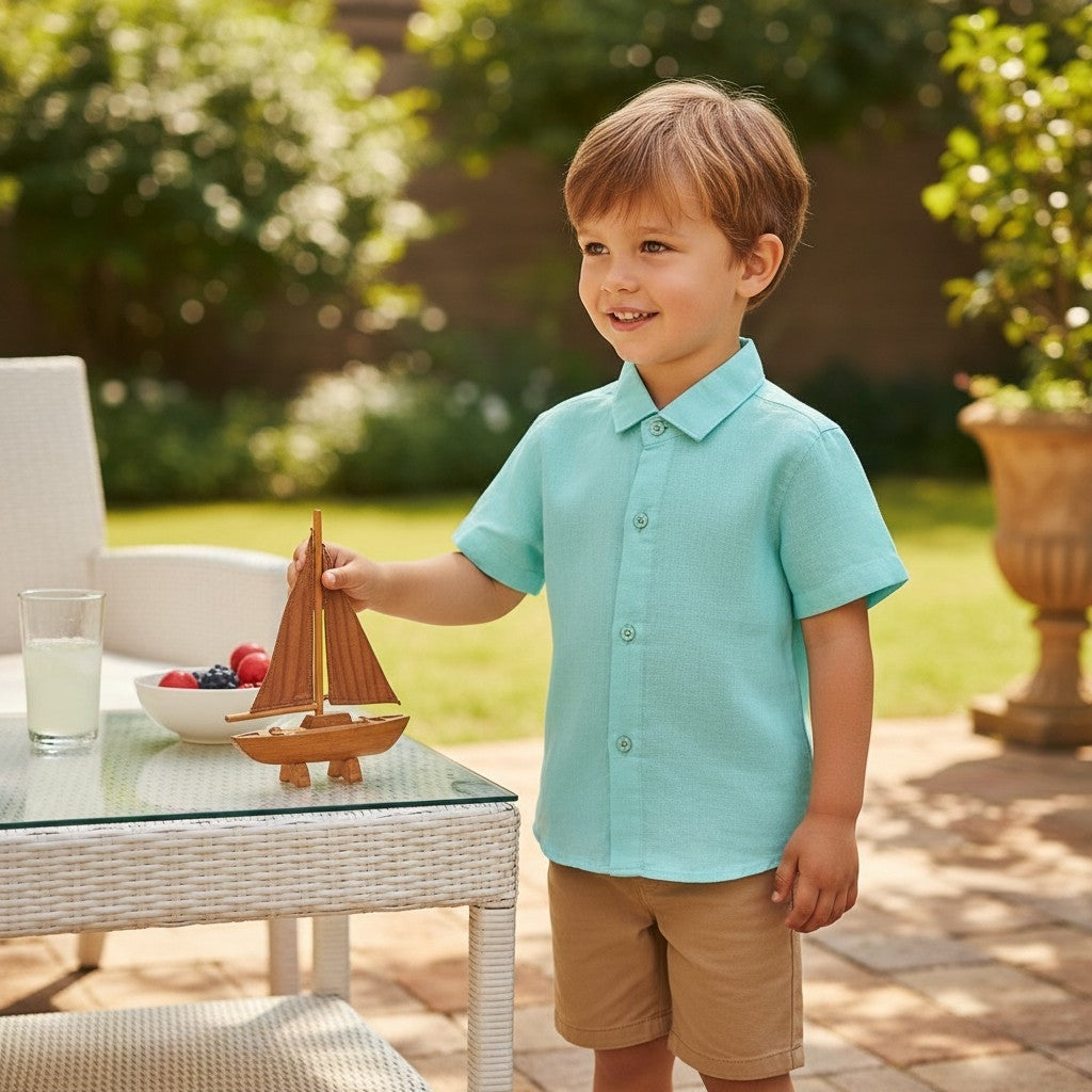 Summer Skies Collared Linen Shirts